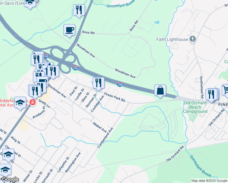 map of restaurants, bars, coffee shops, grocery stores, and more near 50 Maine 5 in Saco