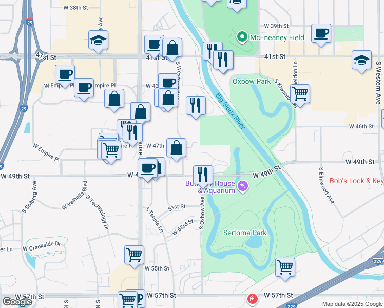map of restaurants, bars, coffee shops, grocery stores, and more near 4000-4198 South Westport Avenue in Sioux Falls
