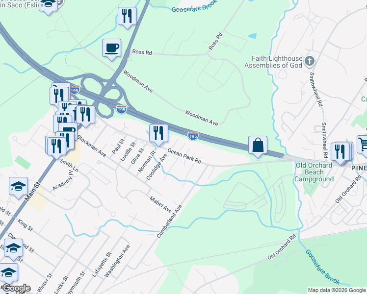 map of restaurants, bars, coffee shops, grocery stores, and more near 50 Maine 5 in Saco