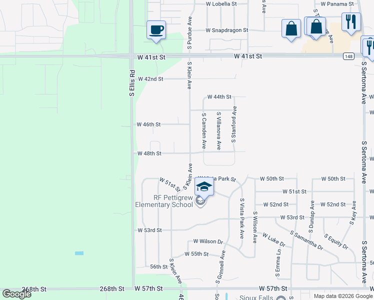map of restaurants, bars, coffee shops, grocery stores, and more near 8100 West 48th Street in Sioux Falls