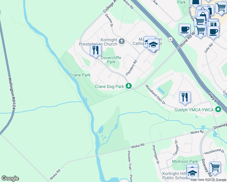 map of restaurants, bars, coffee shops, grocery stores, and more near 91 Conroy Crescent in Guelph