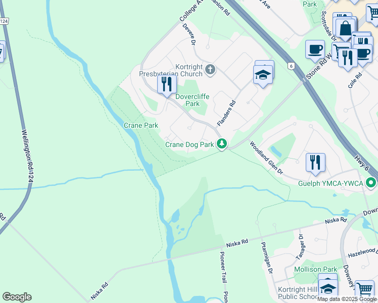 map of restaurants, bars, coffee shops, grocery stores, and more near in Guelph