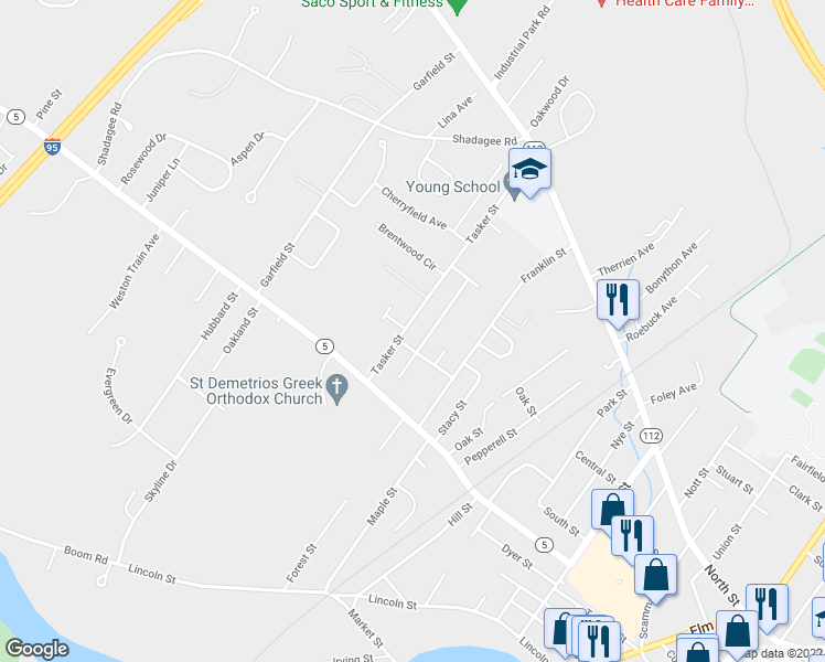 map of restaurants, bars, coffee shops, grocery stores, and more near 8 Tasker St in Saco