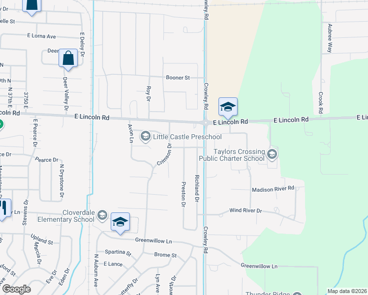 map of restaurants, bars, coffee shops, grocery stores, and more near Benson Avenue in Idaho Falls