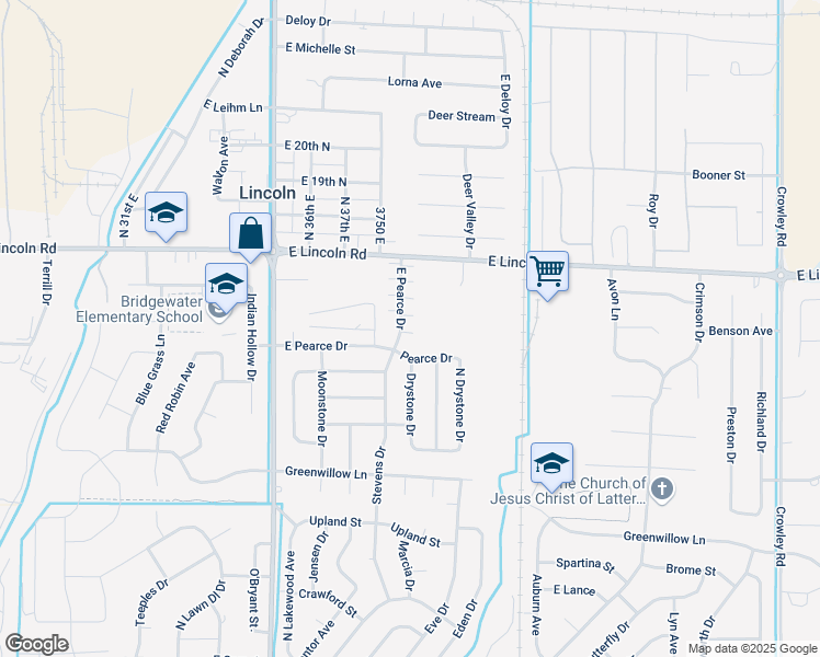 map of restaurants, bars, coffee shops, grocery stores, and more near 1468 North Stevens Drive in Idaho Falls