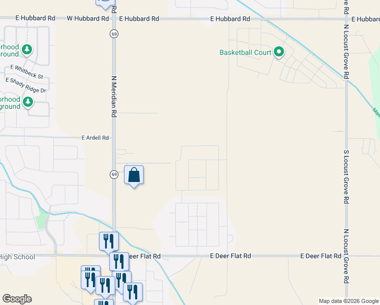 map of restaurants, bars, coffee shops, grocery stores, and more near 2075 East Rodeo Lane in Kuna