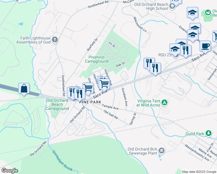 map of restaurants, bars, coffee shops, grocery stores, and more near 190 Saco Avenue in Old Orchard Beach