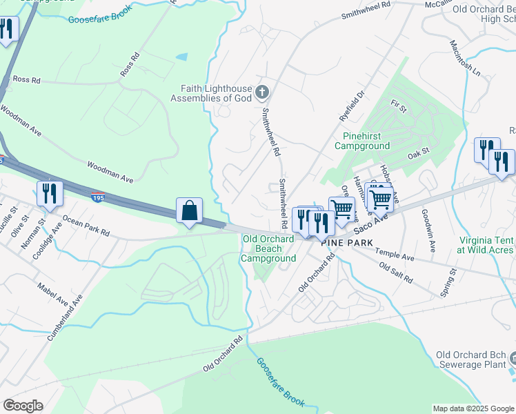 map of restaurants, bars, coffee shops, grocery stores, and more near 20 Ocean Park Road in Old Orchard Beach