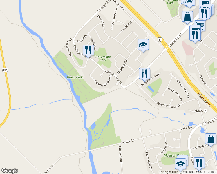 map of restaurants, bars, coffee shops, grocery stores, and more near 91 Conroy Crescent in Guelph