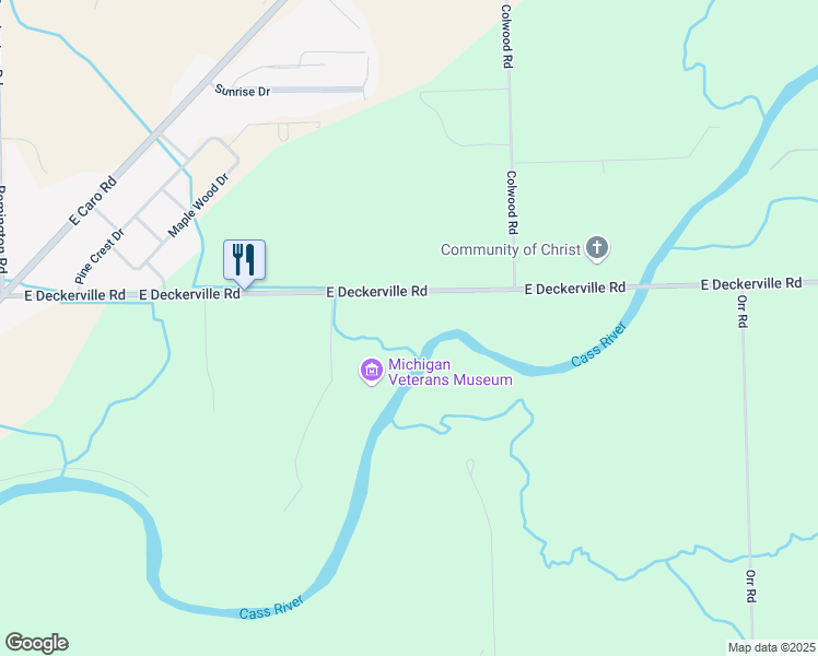 map of restaurants, bars, coffee shops, grocery stores, and more near 1686-1998 East Deckerville Road in Caro