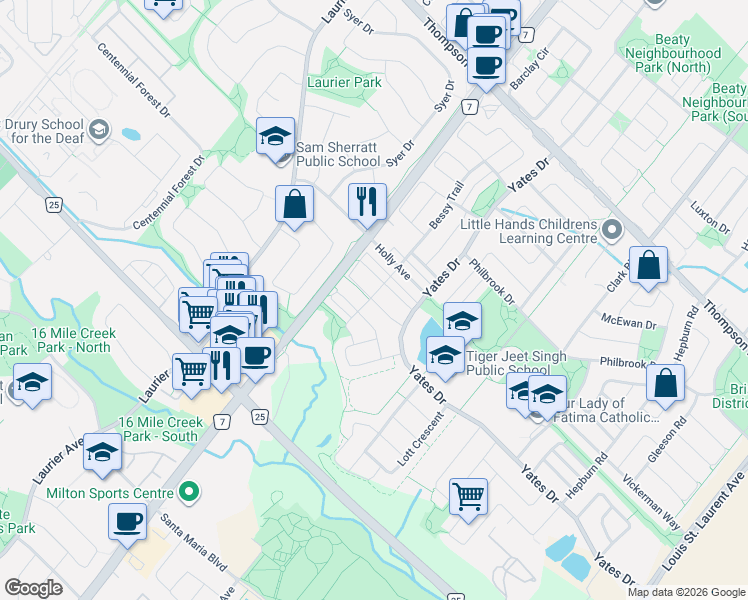 map of restaurants, bars, coffee shops, grocery stores, and more near 573 Cargill Path in Milton