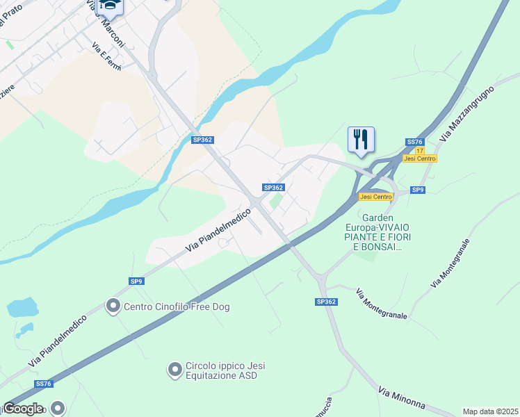 map of restaurants, bars, coffee shops, grocery stores, and more near 22 Via Minonna in Jesi