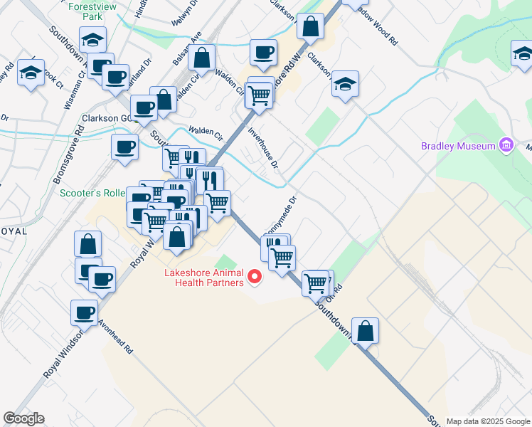 map of restaurants, bars, coffee shops, grocery stores, and more near in Mississauga