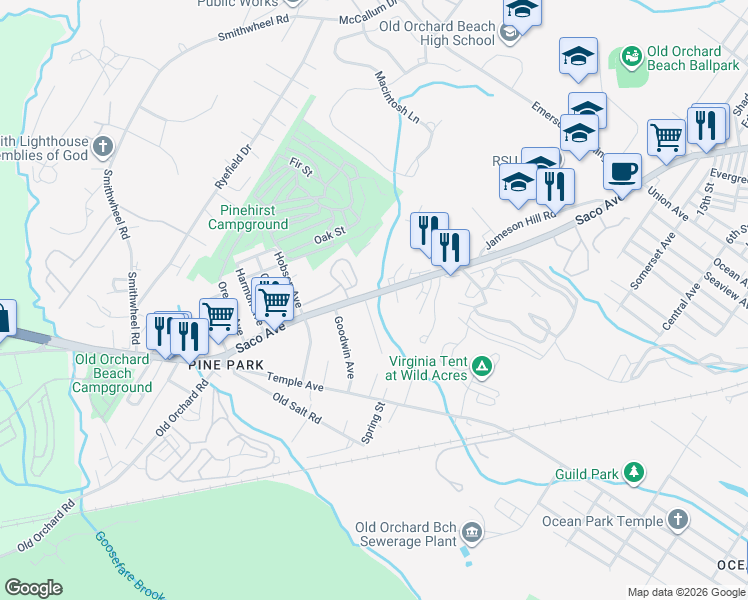 map of restaurants, bars, coffee shops, grocery stores, and more near 189 Saco Avenue in Old Orchard Beach