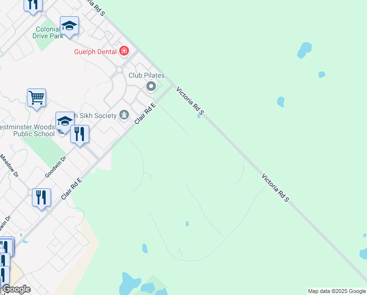 map of restaurants, bars, coffee shops, grocery stores, and more near 7 Megan Place in Guelph