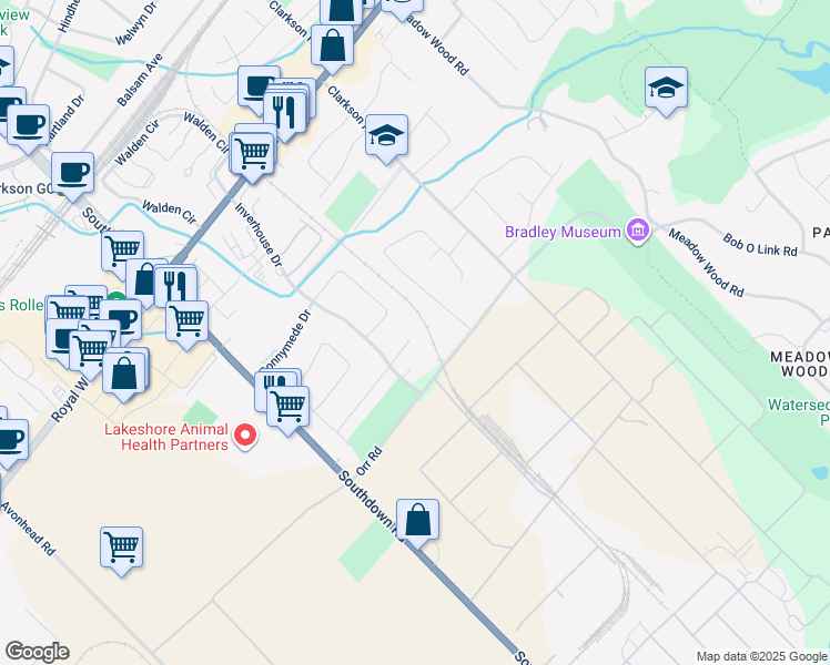map of restaurants, bars, coffee shops, grocery stores, and more near 1880 Carrera Court in Mississauga