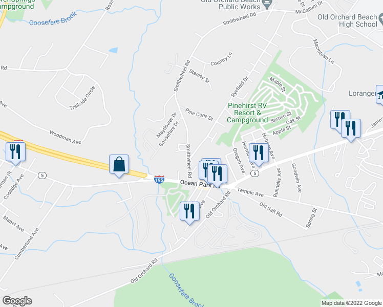 map of restaurants, bars, coffee shops, grocery stores, and more near 3 Ervin Avenue in Old Orchard Beach