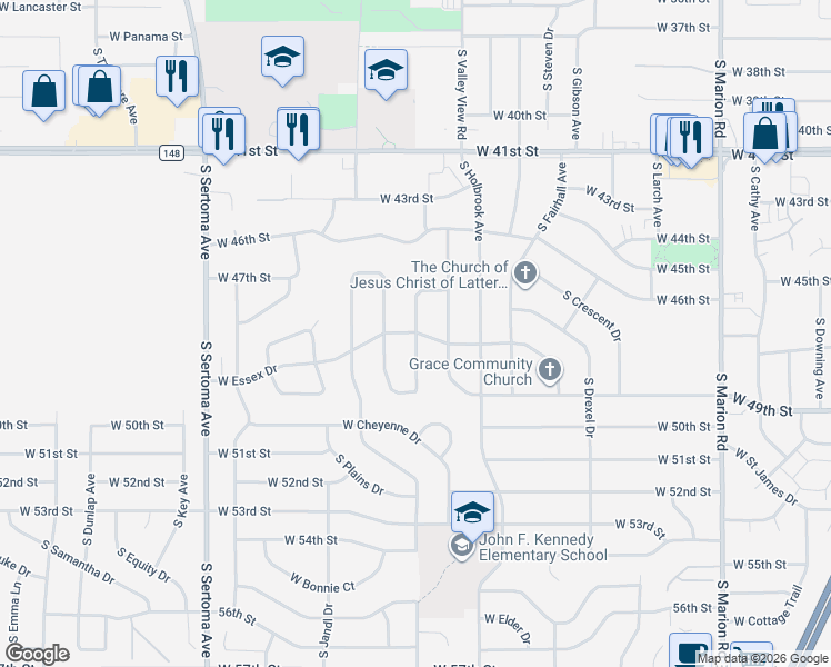 map of restaurants, bars, coffee shops, grocery stores, and more near 4101 West Mesa Pass in Sioux Falls