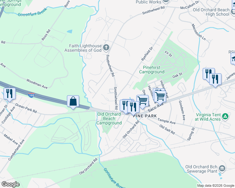 map of restaurants, bars, coffee shops, grocery stores, and more near 16 Smithwheel Road in Old Orchard Beach