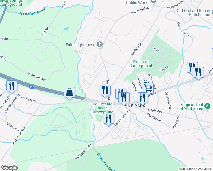 map of restaurants, bars, coffee shops, grocery stores, and more near 11 Smithwheel Road in Old Orchard Beach