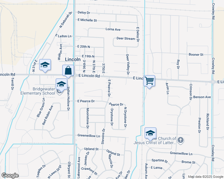 map of restaurants, bars, coffee shops, grocery stores, and more near 1624 North Stevens Drive in Idaho Falls