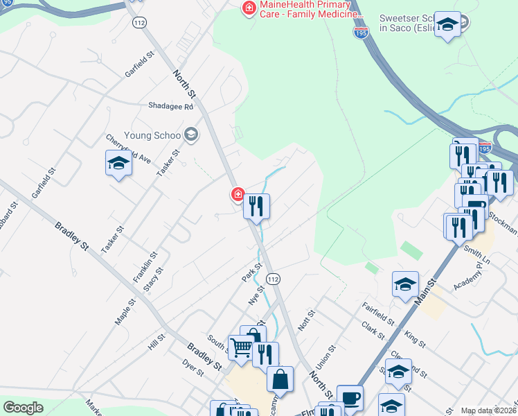 map of restaurants, bars, coffee shops, grocery stores, and more near 6 Therrien Avenue in Saco