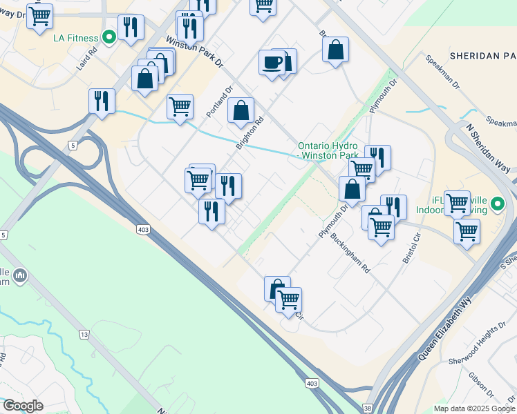 map of restaurants, bars, coffee shops, grocery stores, and more near 2770 Coventry Road in Oakville