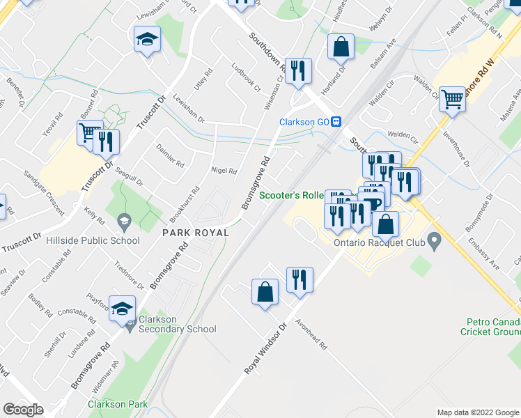 map of restaurants, bars, coffee shops, grocery stores, and more near 2285 McNab Lane in Mississauga