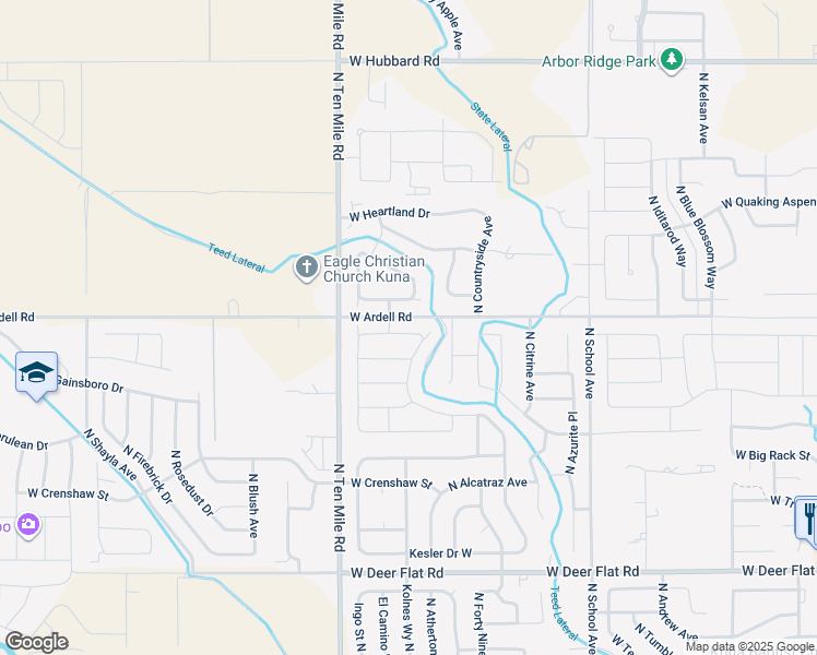 map of restaurants, bars, coffee shops, grocery stores, and more near 1419 West Caravan Street in Kuna