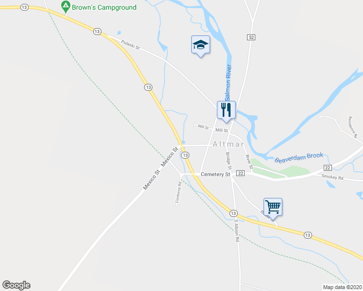 map of restaurants, bars, coffee shops, grocery stores, and more near County Route 22 in Oswego County