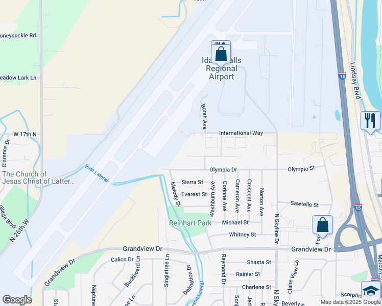 map of restaurants, bars, coffee shops, grocery stores, and more near 1943 International Way in Idaho Falls