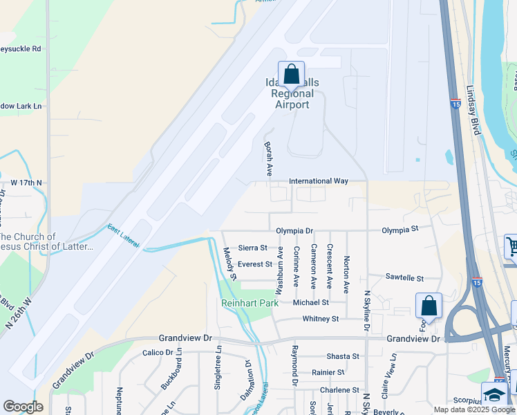 map of restaurants, bars, coffee shops, grocery stores, and more near 1944 Peggy's Lane in Idaho Falls