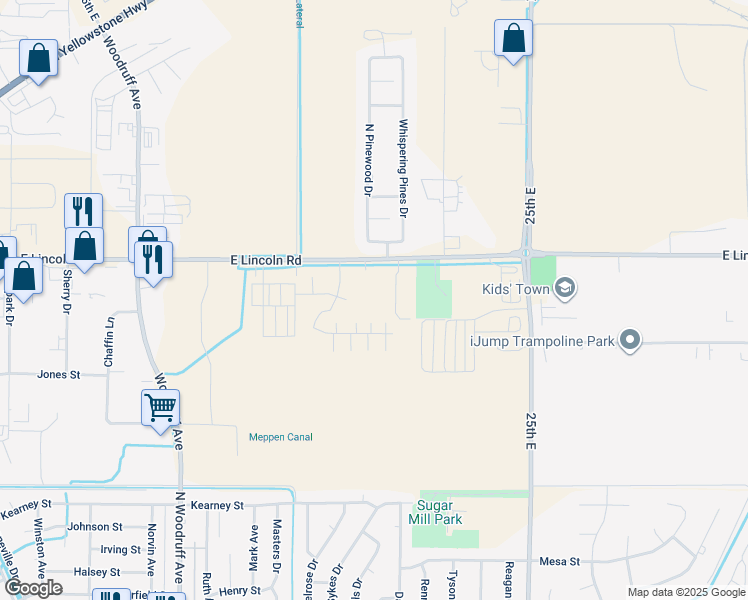 map of restaurants, bars, coffee shops, grocery stores, and more near 2174 East Lincoln Road in Idaho Falls