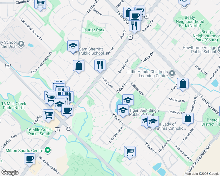 map of restaurants, bars, coffee shops, grocery stores, and more near 656 Holly Avenue in Milton