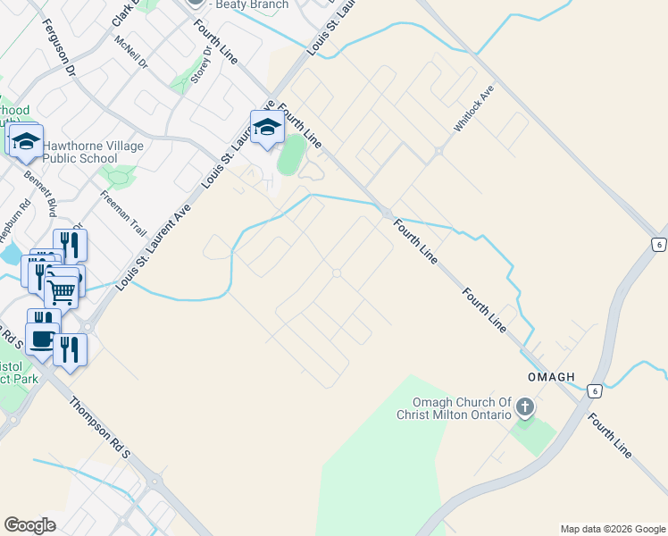 map of restaurants, bars, coffee shops, grocery stores, and more near 1217 Ferguson Drive in Milton