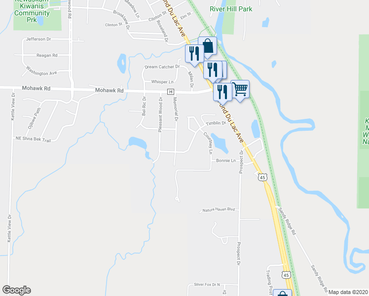 map of restaurants, bars, coffee shops, grocery stores, and more near 262 Timblin Drive in Kewaskum