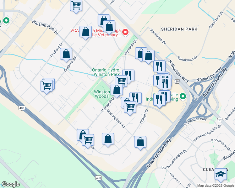 map of restaurants, bars, coffee shops, grocery stores, and more near 2830 Plymouth Drive in Oakville