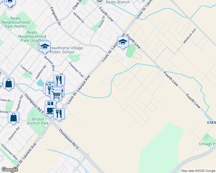 map of restaurants, bars, coffee shops, grocery stores, and more near 1299 Stirling Todd Terrace in Milton