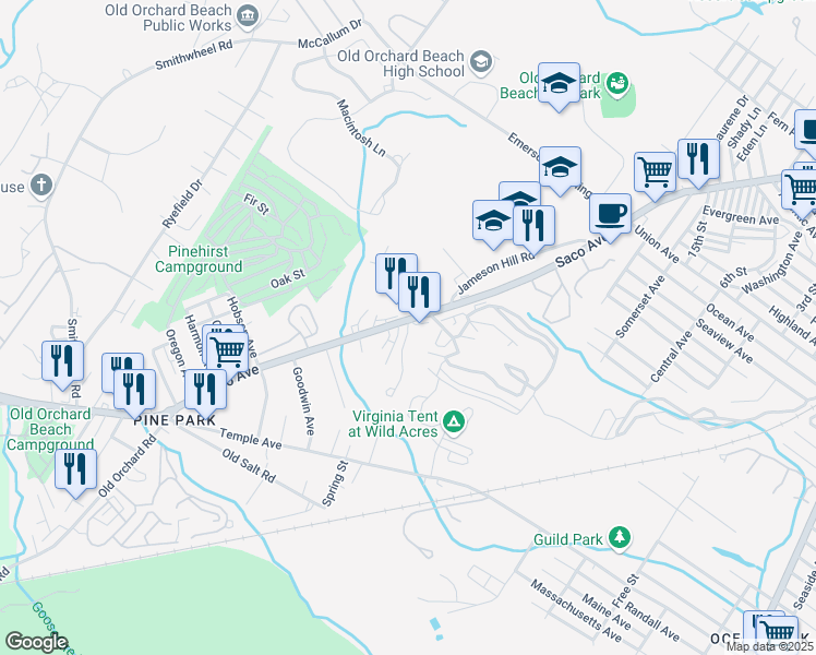 map of restaurants, bars, coffee shops, grocery stores, and more near 1 Pinebrook Terrace in Old Orchard Beach