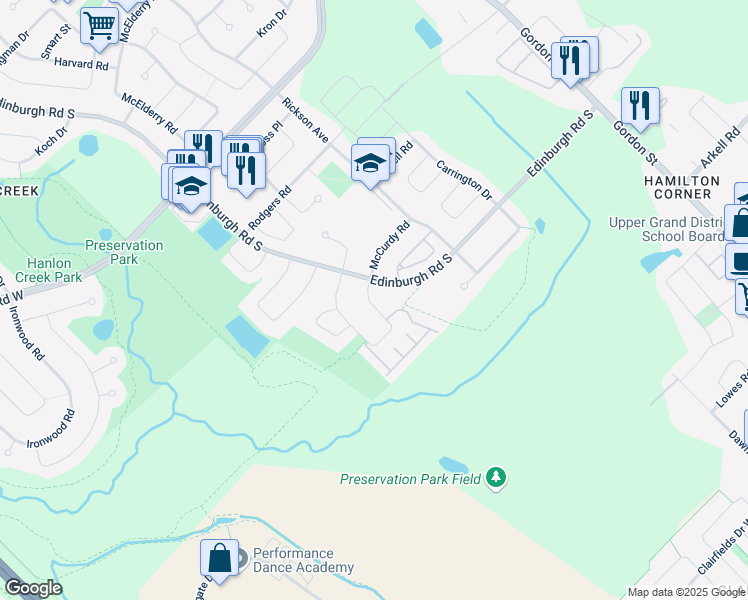 map of restaurants, bars, coffee shops, grocery stores, and more near 233 Terraview Crescent in Guelph