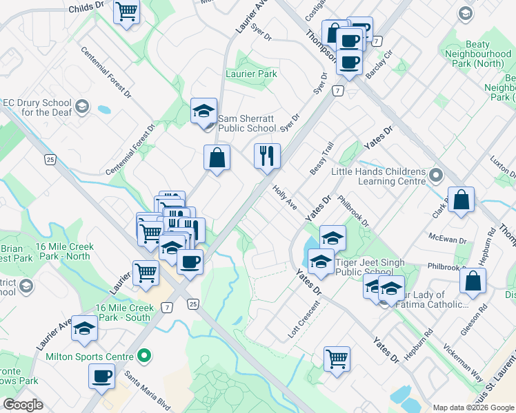 map of restaurants, bars, coffee shops, grocery stores, and more near 620 Cargill Path in Milton