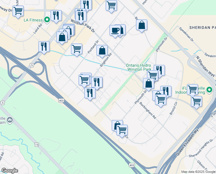 map of restaurants, bars, coffee shops, grocery stores, and more near 2770 Coventry Road in Oakville