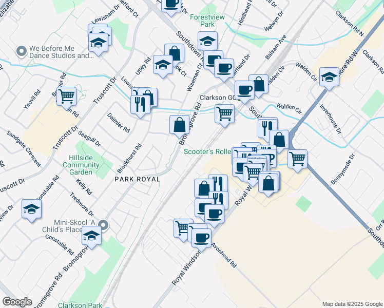 map of restaurants, bars, coffee shops, grocery stores, and more near 2255 McNab Lane in Mississauga