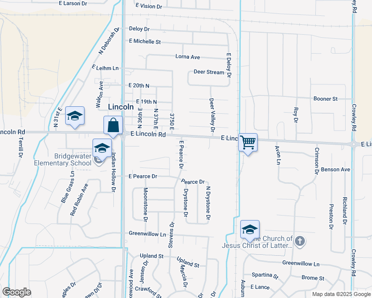 map of restaurants, bars, coffee shops, grocery stores, and more near 1602 North Stevens Drive in Idaho Falls