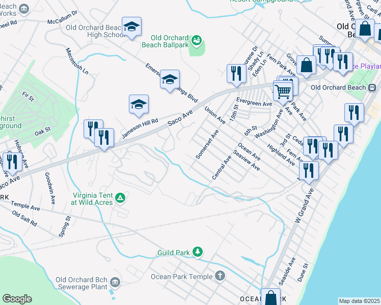 map of restaurants, bars, coffee shops, grocery stores, and more near 34 Cookman Avenue in Old Orchard Beach
