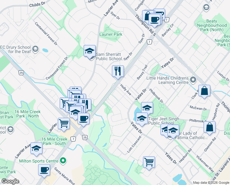 map of restaurants, bars, coffee shops, grocery stores, and more near 620 Cargill Path in Milton