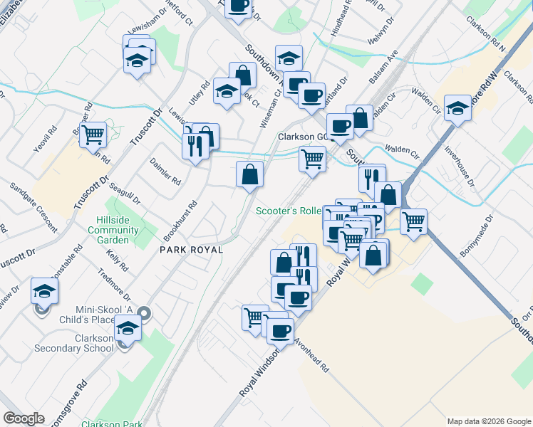 map of restaurants, bars, coffee shops, grocery stores, and more near 2255 McNab Lane in Mississauga