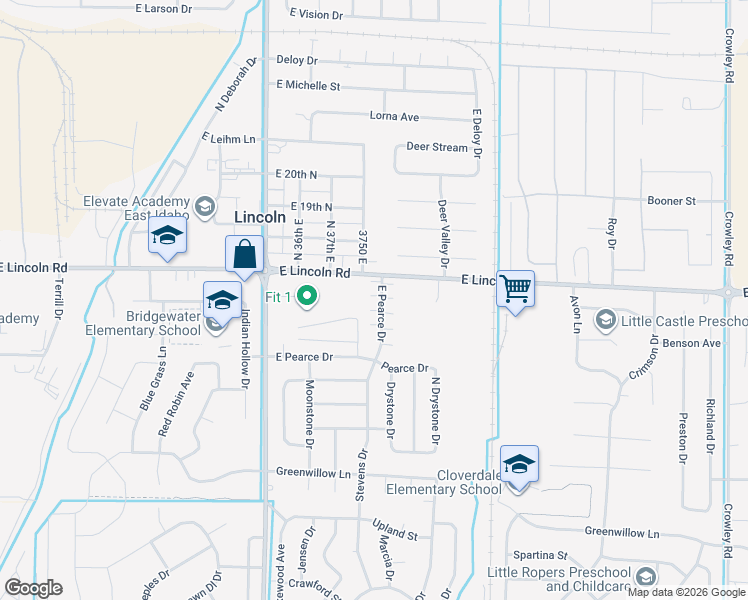 map of restaurants, bars, coffee shops, grocery stores, and more near 3750 East Lincoln Road in Idaho Falls