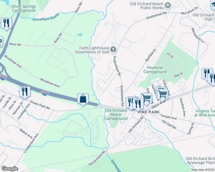 map of restaurants, bars, coffee shops, grocery stores, and more near 30 Goosefare Drive in Old Orchard Beach
