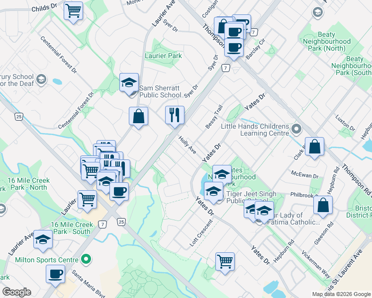 map of restaurants, bars, coffee shops, grocery stores, and more near 638 Holly Avenue in Milton